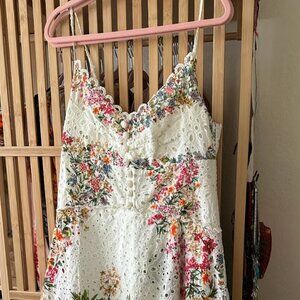 COPY - Farm Rio Delicate Forest Scarves Eyelet Asymmetrical Midi Dress off whit…